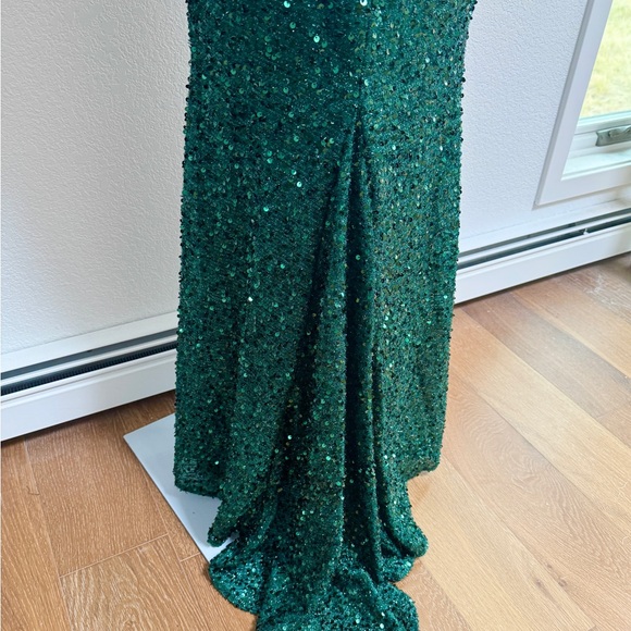 Giffniseti Sequined Emerald Green Mermaid Evening Gown Puff Sleeves Rosette S - Picture 12 of 13
